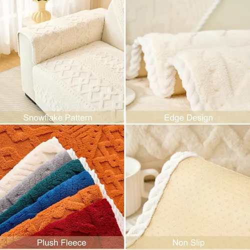 Miniatura 7 de vctops Funda de sofá de felpa jacquard bohemio para perros, suave, acogedora y antideslizante, lavable, protector de muebles para niños, mascotas