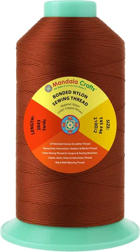 Miniatura 265 de Mandala Crafts - Hilo de nailon para coser cuero, tapicería, mezclilla y para trenzar el pelo; resistente, 1500 yardas, tamaño 69 T70 Marrón