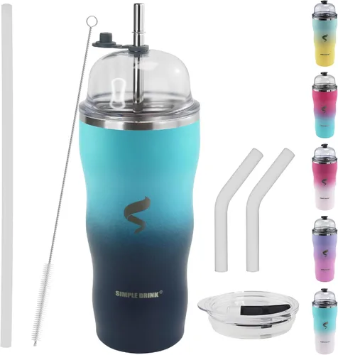 Miniatura 9 de Vaso aislado de 20 onzas con popote y tapa, pajitas de acero inoxidable para vaso, taza de viaje al vacío de doble pared, a prueba de derrames, taza
