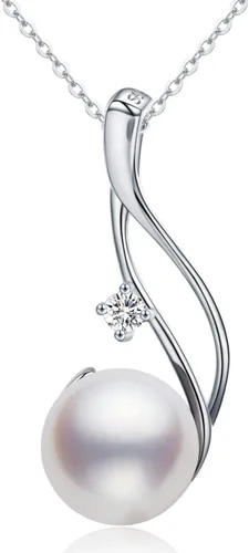 CHAULRI Collar con colgante de perla blanca cultivada de 9 a 0.394in, chapado en oro de 18 quilates, plata 925 regalos para mujeres para su esposa,