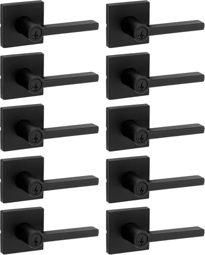 Miniatura 29 de Kwikset Halifax Manija interior de puerta de privacidad con cerradura, manija de puerta para baño y dormitorio, cerradura de botón de presión sin