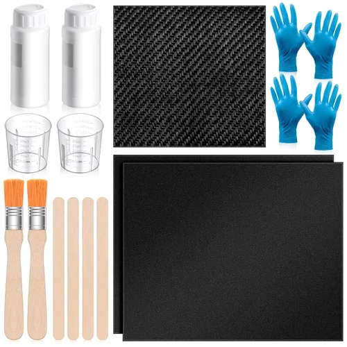 Teenyyou Kit de reparación de fibra de carbono de 15 piezas con tela de fibra de carbono 3k 220g de trama de sarga, endurecedor de resina epoxi y