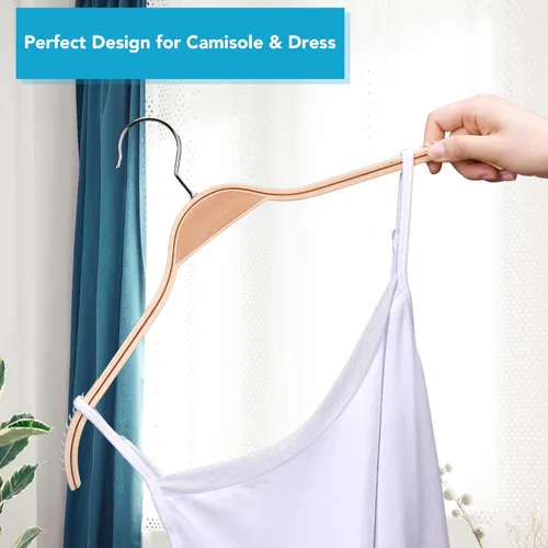 Miniatura 5 de JS Hanger Perchas de madera ligeras antideslizantes – Paquete de 10 perchas de madera resistentes con rayas suaves para camisola, chaqueta, ropa