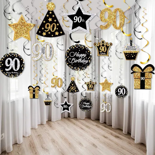 Miniatura 9 de Frienda 30 piezas de decoraciones de fiesta de cumpleaños número 16, tarjetas decorativas para fiestas de cumpleaños y remolinos colgantes