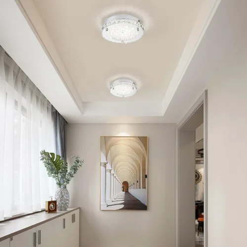 Miniatura 9 de Lámpara de techo de cristal de montaje empotrado, moderna lámpara de techo LED de 4000 K, lámpara de techo redonda de 8 pulgadas para espacios