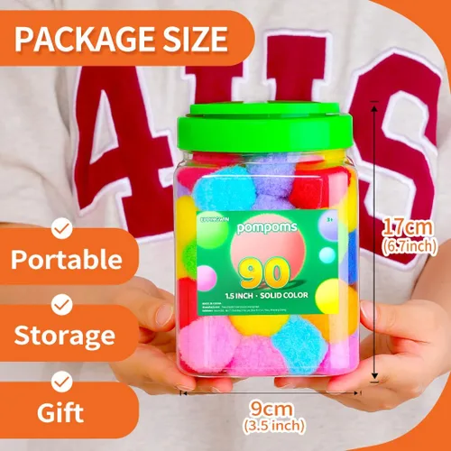 Miniatura 4 de Eppingwin 90 PCS Pompones Multicolores, Pompones Suaves de 1.5 Pulgadas para Manualidades, Colores Surtidos Pompones Grandes para Artes
