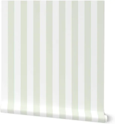 Spoonflower Papel tapiz para despegar y pegar, diseño de rayas verdes verticales descoloridas, rayas verdes de verano, casa de campo, papel pintado