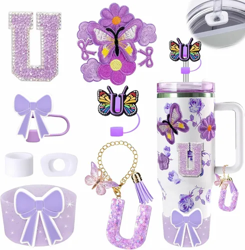 Miniatura 120 de 15 piezas de set de accesorios para vaso Stanley Cup 30oz 40oz con asa, incluye cubierta de pajita de silicona y bota, encanto de asa, encantos