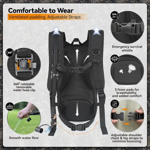 Miniatura 4 de MARCHWAY Mochila de Hidratación Táctica Molle con Vejiga de Agua de TPU de 2.5L, Mochila Militar Organizada de Perfil Bajo para Senderismo, Negro
