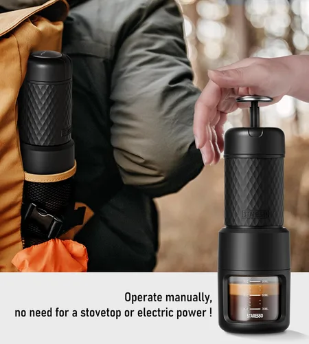 Miniatura 3 de STARESSO - Máquina portátil manual de café espresso, con espuma espesa y gruesa, minicafetera para cápsulas de café molido y Nespresso, para viajes