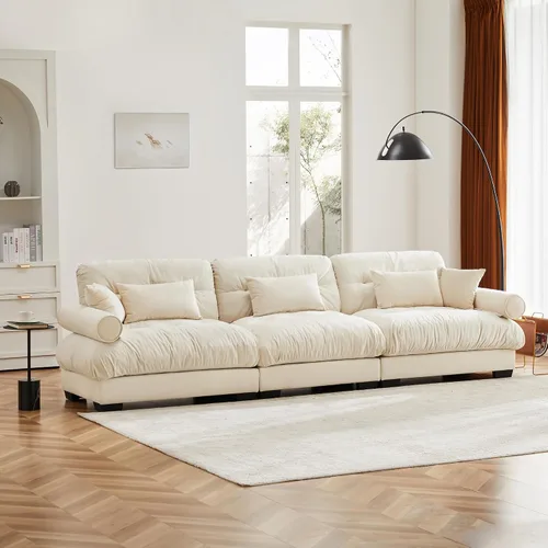 Miniatura 9 de Otomana beige para sofá modular modular, sofá individual, asiento otomano para sofá modular convertible, sofás de terciopelo para sala de estar