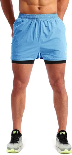 Miniatura 2 de Pudolla Mens 2 in 1 Running Shorts 5" Quick Dry Gym Athletic Workout Shorts for Men with Phone Pockets