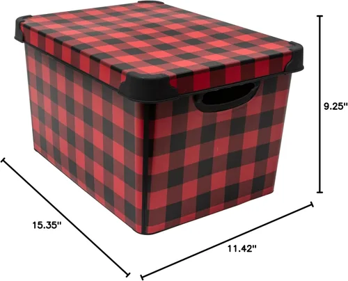 Miniatura 9 de Simplify Contenedor de almacenamiento de diseño a cuadros, bolsa de Navidad, organizador de decoraciones de decoración navideña, diseño de cuadros