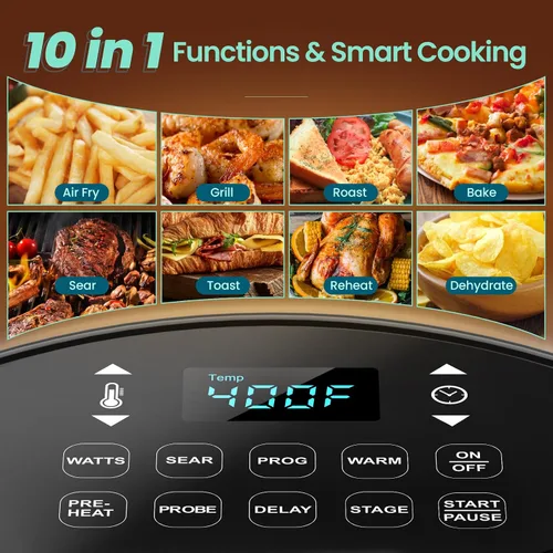 Miniatura 4 de Nuwave Brio - Freidora de aire 10 en 1, capacidad de freidora de aire de 6 cuartos de galón con sonda inteligente, horneado para comidas rápidas