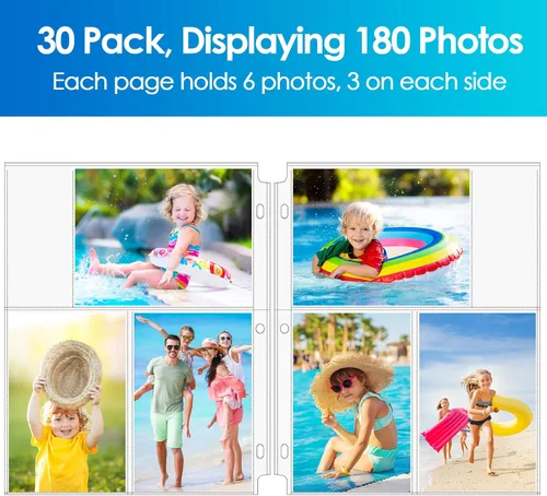 Miniatura 6 de MaxGear Paquete de 30 fundas de fotos de 4 x 6 para carpeta de 3 anillos (180 imágenes), protectores de páginas de archivo de alta resistencia