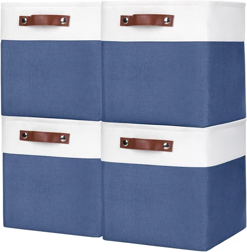 Miniatura 19 de Bagnizer 13x13 Cajas de almacenamiento cúbicas, caja de almacenamiento plegable de tela, paquete de 4 cestas de armario con asas para organizar