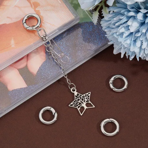 Miniatura 2 de UNICRAFTALE 4 anillos de acero inoxidable para puerta de resorte de 0.59 pulgadas (0.591 in), anillo de llavero de puerta redonda, ganchos redondos