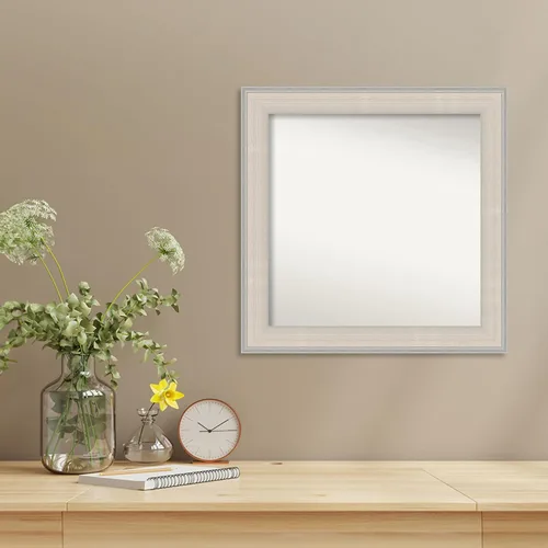 Miniatura 4 de Amanti Art Espejo de baño blanco para sobre el fregadero, 25 x 25 pulgadas, espejo de tocador cuadrado blanco y plateado, marco de madera de cabaña