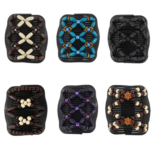 Yeshan Peines Laterales Mágicos para el Cabello para Mujeres con Cuentas de Madera, Clips Dobles Elásticos, Hacedor de Moño, Accesorios para el No9