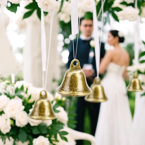 Miniatura 7 de MCPINKY 34 campanas de manualidades, pequeñas campanas de latón con ganchos de resorte para colgar para hogares, decoraciones de fiesta de boda