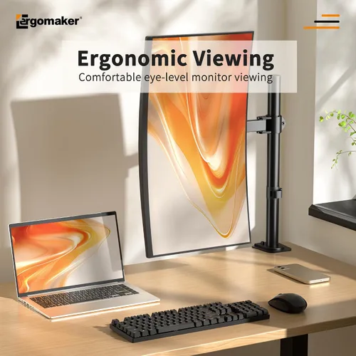 Miniatura 5 de ERGOMAKER – Soporte de escritorio para monitor único, soporte de monitor se ajusta a pantallas LCD de 13" a 27", brazo de pantalla completamente