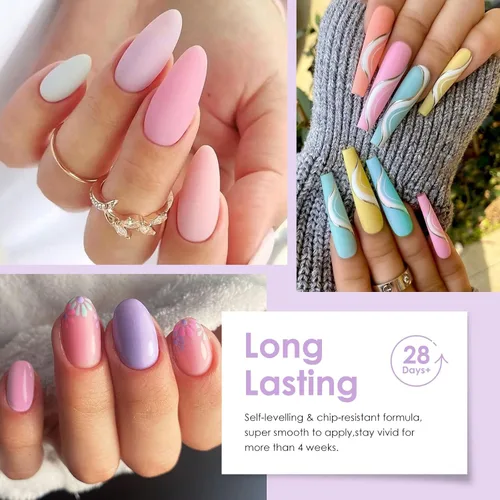 Miniatura 2 de MTSSII Juego de 18 esmaltes de uñas de gel, color nude, rosa, azul, amarillo, kit de esmalte de uñas de gel, compatible con lámpara UV/LED, remojar
