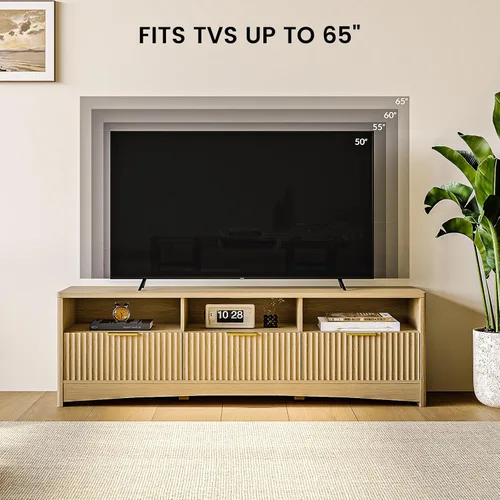 Miniatura 8 de AMADA HOMEFURNISHING Soporte de TV acanalado para televisores de hasta 65 pulgadas, moderno centro de entretenimiento de mediados de siglo