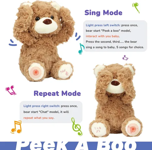 Miniatura 4 de Hopearl Oso de Peluche Interactivo Peek A Boo Repite lo que Dices Oso de Peluche Musical que Canta y Habla Animal de Peluche Adorable Eléctrico