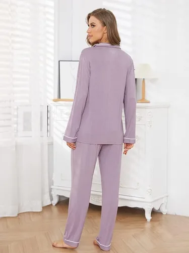 Miniatura 3 de Pijama con botones para mujer, de manga larga, suave, para descansar, tallas XS-XXL