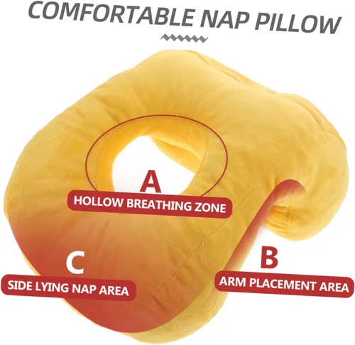 Miniatura 7 de Almohada suave con forma de dona, almohada de espuma viscoelástica para dormir boca abajo, malla transpirable, color amarillo