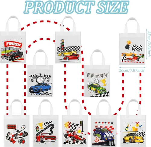 Miniatura 4 de Ferraycle 30 bolsas de regalo de autos de carreras, bolsas de regalo no tejidas con asa, decoraciones de fiesta de cumpleaños, suministros