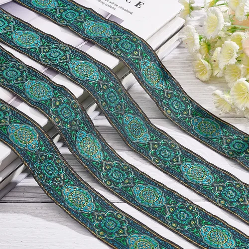 Miniatura 4 de FINGERINSPIRE Cinta jacquard vintage de 7.7 yardas, 1.3 pulgadas, con embriderizada, tela tejida con flecos para accesorios de ropa de bricolaje