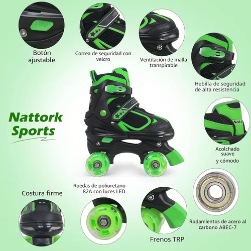 Miniatura 2 de Nattork Patines de ruedas para niños y niñas, patines cuádruples ajustables de 4 tamaños con todas las ruedas iluminadas - regalo de cumpleaños