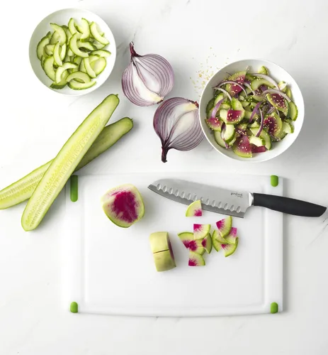 Miniatura 4 de GoodCook Touch - Cuchillo Santoku de 7 pulgadas, acero de alto carbono, agarre cómodo antideslizante, hoja de cuchillo con hoyuelos para cortar