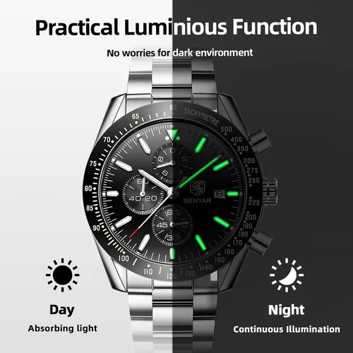 Miniatura 4 de BY BENYAR Reloj de pulsera para hombre Tienda analógico, relojes para hombre, negocios, trabajo, impermeable, cronógrafo, para hombre, moda
