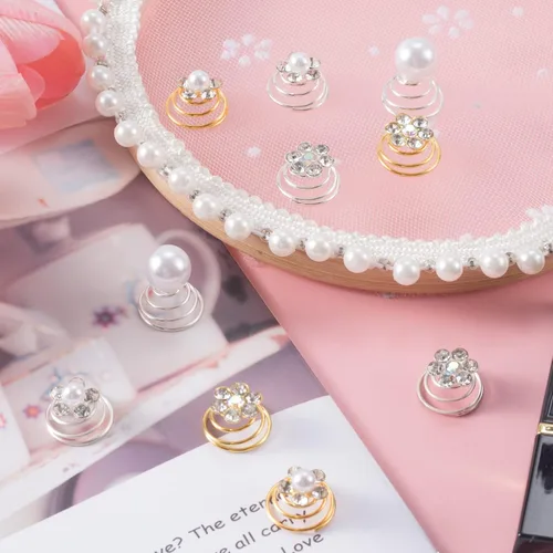 Miniatura 5 de OIIKI 50 clips de joyería para el cabello con diamantes de imitación brillantes – espiral, flor de perla, accesorios decorativos para novia, dama