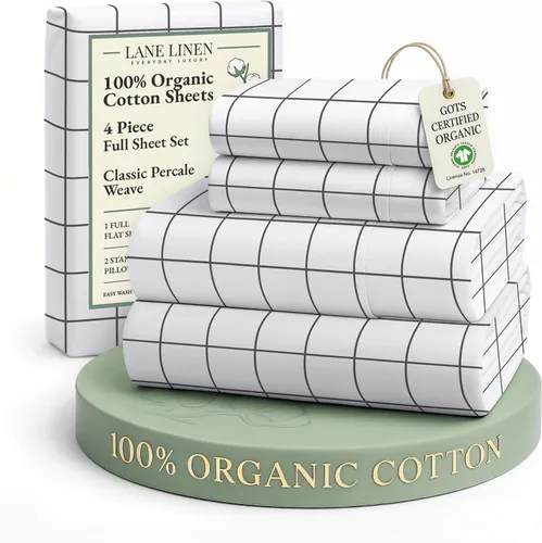 Miniatura 110 de LANE LINEN Sábanas 100% algodón orgánico para cama tamaño King, sábanas de percal suave, transpirables, de lujo, estilo hotelero, lavables a 09