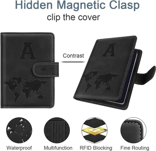 Miniatura 4 de Funda para Pasaporte Personalizada con Letra de la A a la Z, Billetera de Viaje con Bloqueo RFID, Funda para Pasaporte, Estuche para Pasaporte