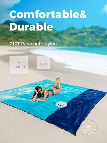 Miniatura 4 de OCOOPA Diveblues - Manta de playa extragrande de nailon de paracaídas, sin arena, cómoda, acogedora, a la moda, compacta y ligera, reforzada, a