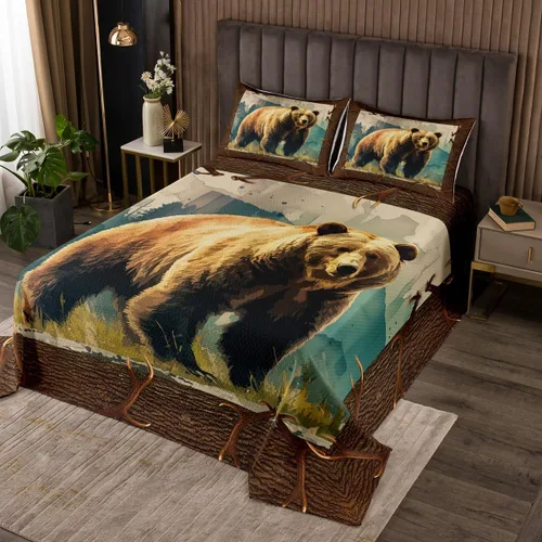 Miniatura 6 de Erosebridal Juego de edredón de oso tamaño individual, juego de colcha de animales de la selva para niños y niñas, juego de ropa de cama retro