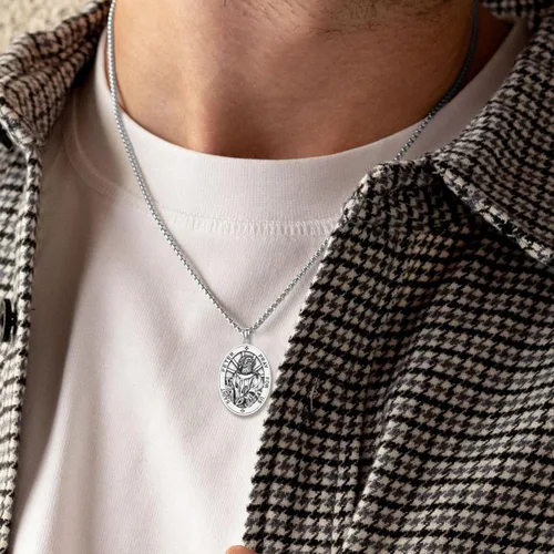 Miniatura 219 de Collar de plata de ley 925 con medalla de San Patrón, colgante de protección católica, amuleto, joyería religiosa para hombres y mujeres