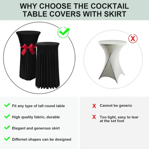 Miniatura 4 de BDDC Fundas para mesa de cóctel, paquete de 2 manteles de 24 x 43 pulgadas, color negro, con falda redonda ondulada natural para bar, boda, fiesta