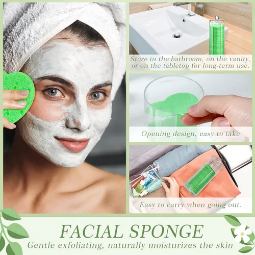 Miniatura 3 de Sieral 120 unidades de esponjas faciales comprimidas con contenedor, almohadillas desechables para la limpieza del rostro, exfoliación, remoción