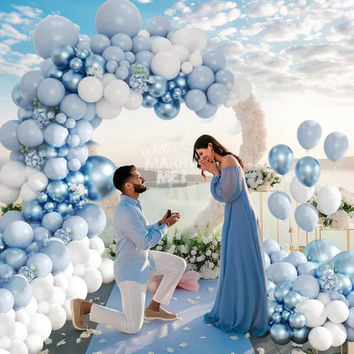 Miniatura 3 de Kit de arco de globos color azul polvoriento, 134 piezas de kits de guirnaldas de globos metálicos azules y blancos para cumpleaños, boda, baby Azul