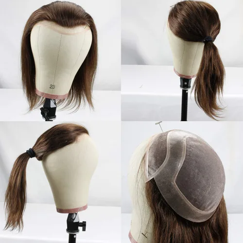 Miniatura 4 de Pelo largo de 12 pulgadas para hombre, extensiones de pelo de 10 x 8 pulgadas para hombres, sistema de reemplazo de cabello humano virgen 100%