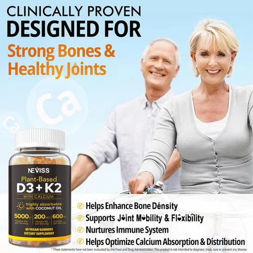 Miniatura 4 de Vitamina D3 5000 UI y K2 (como MK7) 200 mcg Gomitas + 600 mg de Calcio, con Aceite de Coco para Alta Absorción, Suplemento de Vitamina D3 K2