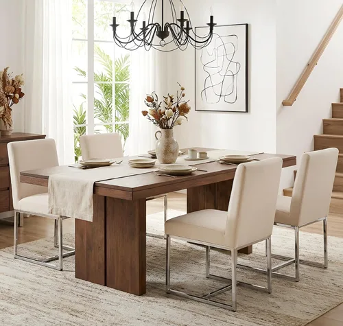 Miniatura 39 de Shunzhi Juego de 2 sillas de comedor modernas tapizadas de cuero PU, sillas de comedor de mediados de siglo, sillas laterales sin brazos, cómodas