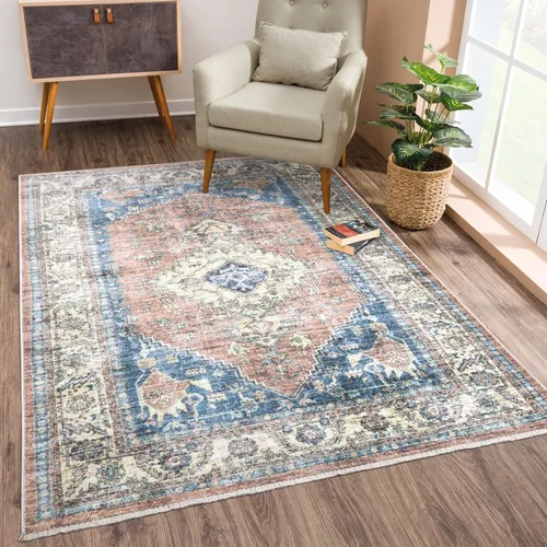 Miniatura 18 de Bloom Rugs Alfombra lavable antideslizante de 2 x 3 pies, color azul/verde/mandarina, alfombra tradicional oriental para sala de estar, dormitorio