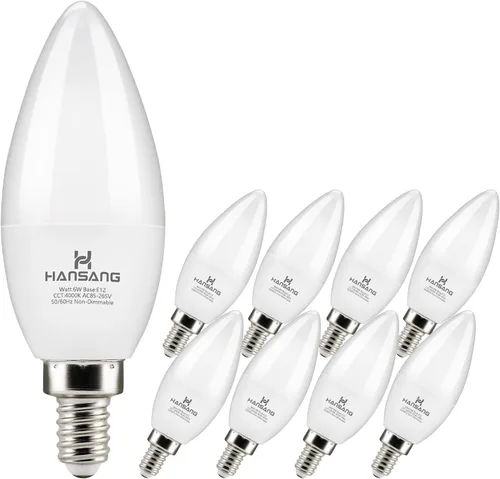 Miniatura 8 de Paquete de 8 bombillas LED E12 de 4000 K luz natural, base pequeña tipo B para candelabro, equivalente a 6 W, 60 W, bombillas para ventilador de Luz