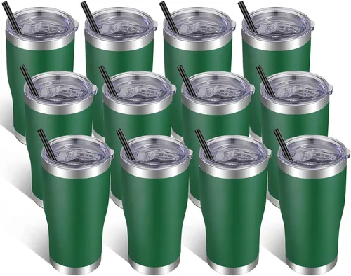 Miniatura 17 de VEGOND Vaso de acero inoxidable de 20 onzas con tapa y pajita, aislado al vacío, taza de café de viaje de doble pared (negro, paquete de 6)